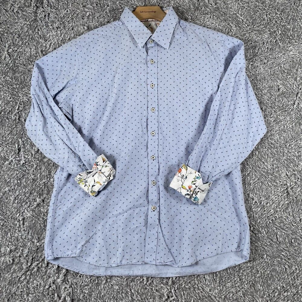 Claudio Lugli Couture Button Up Shirt Mens XL Long Sleeve Blue Paisley Flip Cuff